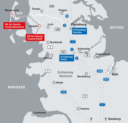  Anfahrskizze innerhalb Schleswig-Holsteins zu den Terminals